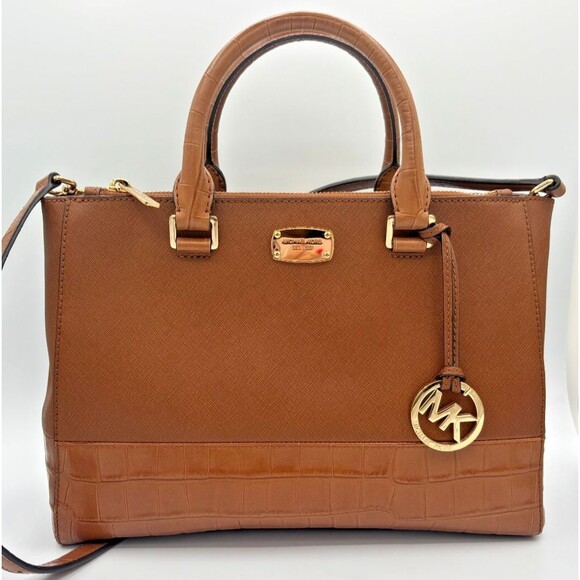 Michael Kors Kellen Crosshatch Leather Satchel Medium 357GS0S6E Tote Adj Strap - Picture 1 of 16